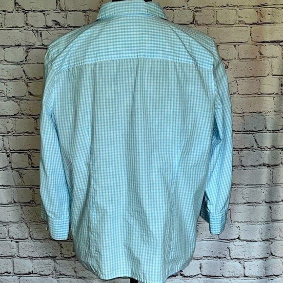 Studio Works Light Blue Check 3/4 Sleeve Wrinkle Free Button Down Sz Large EUC - Picture 6 of 12